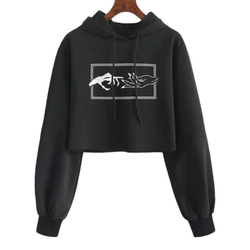Beakey Womens Cropped Hoodies Graphic Printed Long Sleeve Sweatshirt-Black