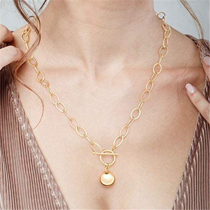 Beakey Simple Cute Long Pendant Necklace Oval Link Choker Double Layer Jewery-Racket-GL-0023A