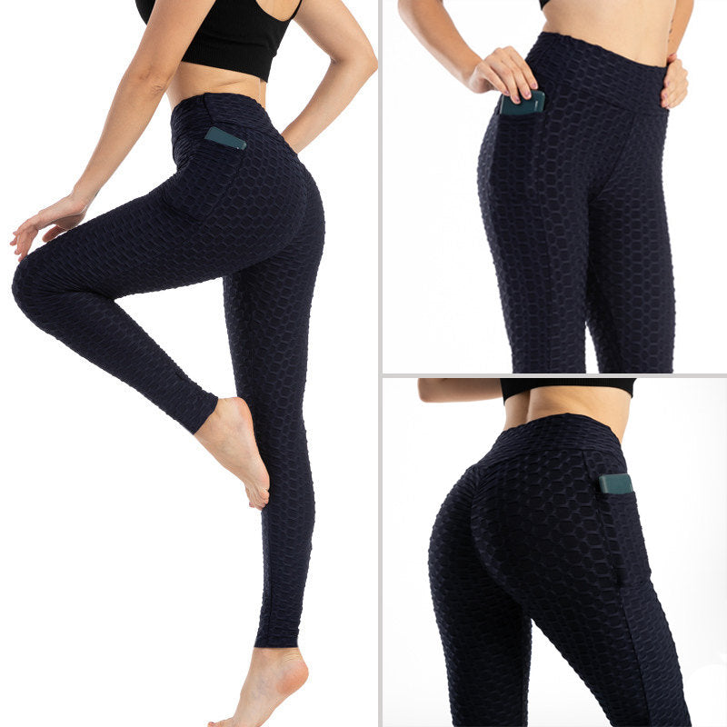 Beakey Womens Leggings Ruched Butt Lifting Stretchy Tights with Pockets-Navy Blue