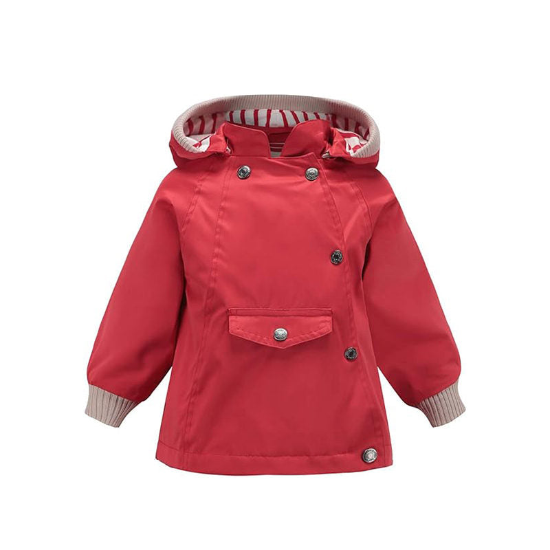 Beakey Kids Rain Jacket with Removable Hood Windproof for Spring Fall-Red