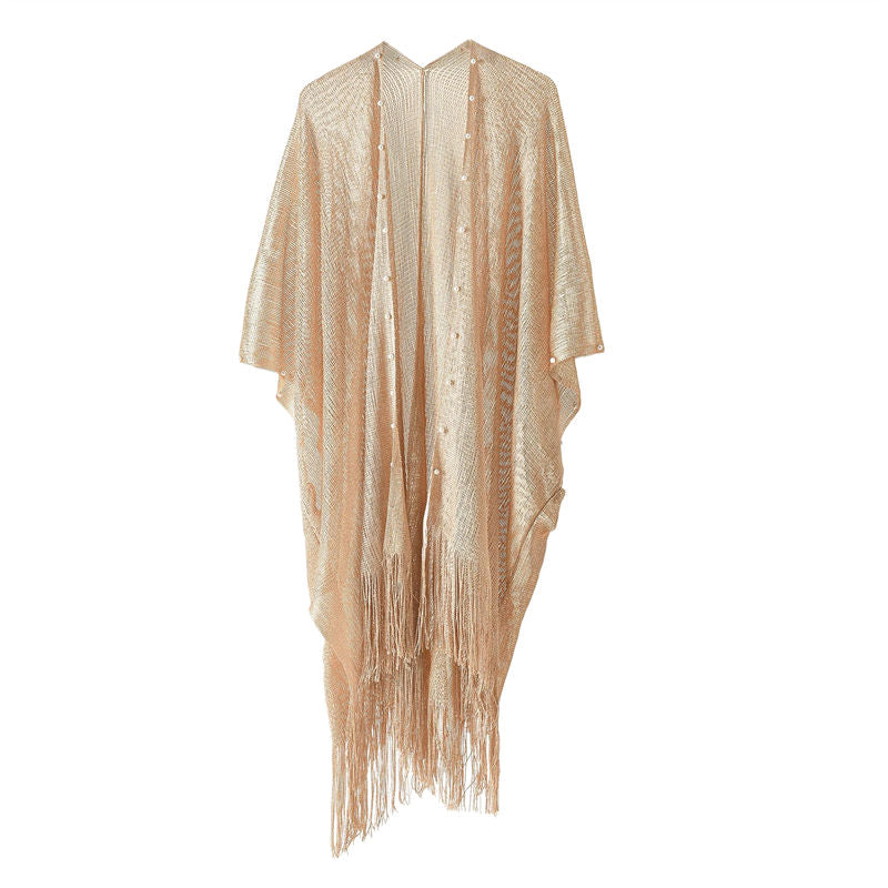 Beakey Womens Tassel Long Kimono Cardigans Beach Swimsuit Bikini Cover Up-Golden