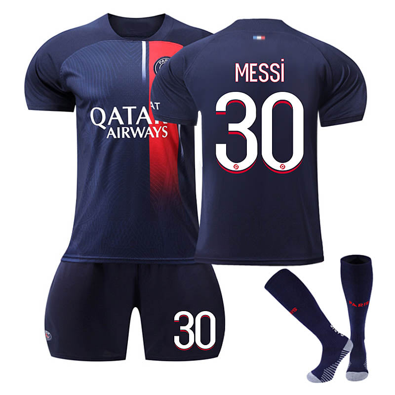 Beakey Paris Home Jersey MESSI #30 Soccer Jersey Kids Adult 3-Pieces Jersey Kits