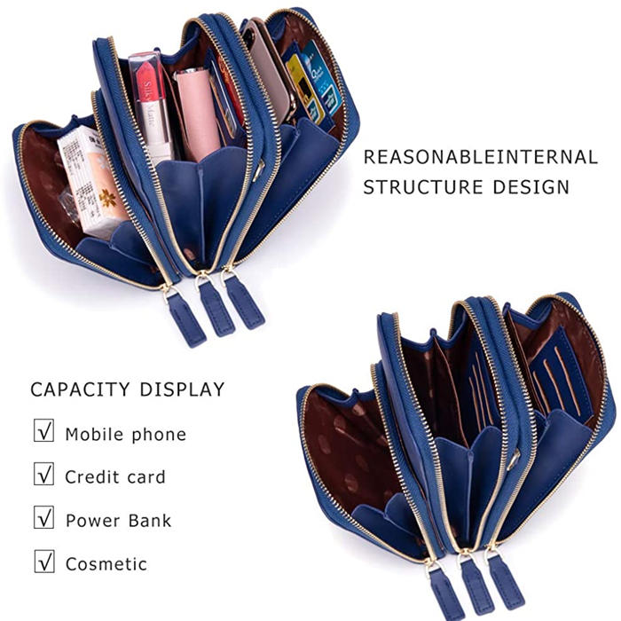 Beakey Crossbody Phone Bag for Women Small Shoulder Bag Cell Phone Wallet Purses and Handbags with 14 Credit Card Slots-Darkblue
