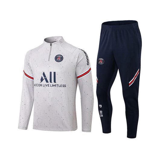 Beakey Paris Soccer Suit Football Training Suit with Dot Long Sleeves Half Zipper for Kids Adult-Gray