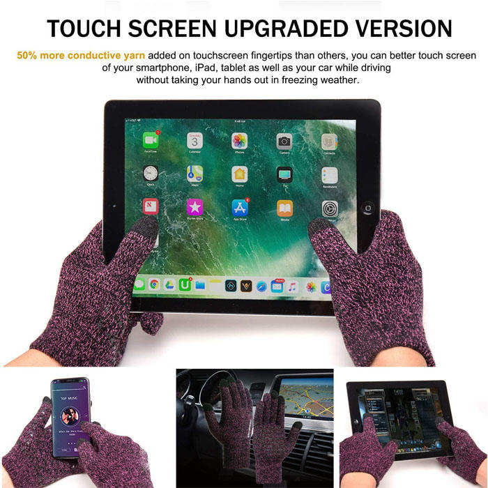 Beakey Winter Woman Gloves Upgraded Touch Screen Anti-Slip Silicone Gel Elastic Cuff Thermal-Rose-DZ32