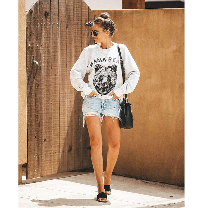 Beakey Women's Cute Long Sleeve Top Loose Crewneck Pullover Sweatshirt-Off-white Bear-JP201124