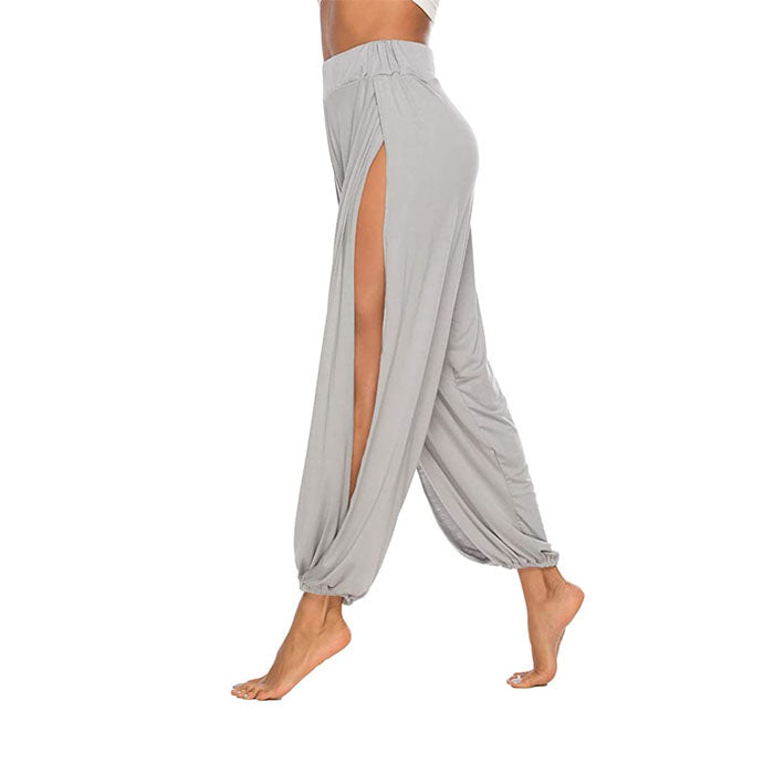 Beakey Women's Yoga Harem Pants Casual Loose Side Slit Hippie Long Pants-Gray-8006