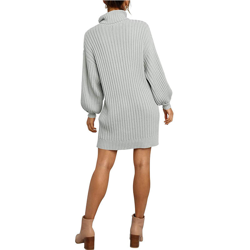 Beakey Womens Turtleneck Loose Sweater Dress Soft Winter Pullover Dress-Grey