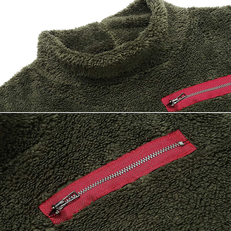 Beakey Womens Turtleneck Sweatshirt Winter Faux Fuzzy Sherpa Pullover-Army Green