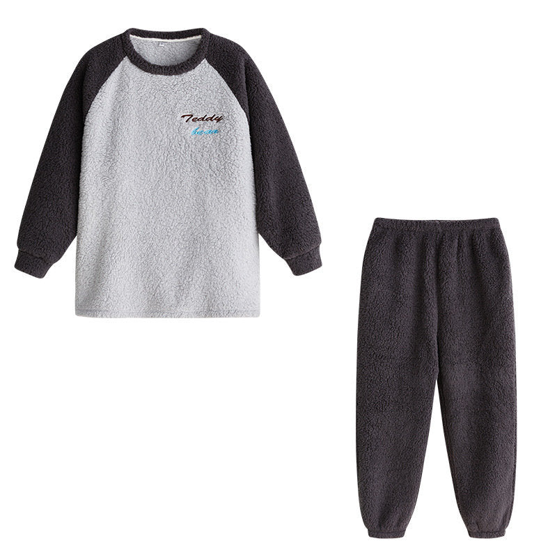 Beakey Crewneck Colorblock Pajamas Set for Couple-Dark Grey