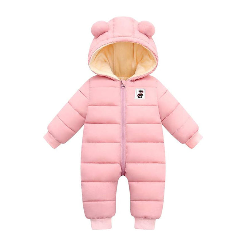 Beakey Cute Baby Snowsuit Zipper Closure Super Warm Hoodie Romper-Pink