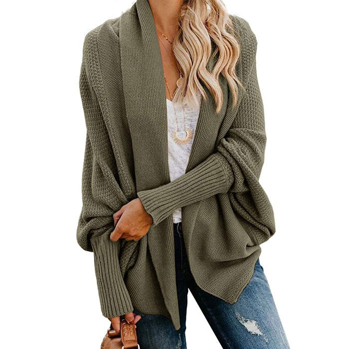 Beakey Women's Batwing Knitted Oversized Slouchy Solid Cardigan Sweater Knit Outwear-Pea Green