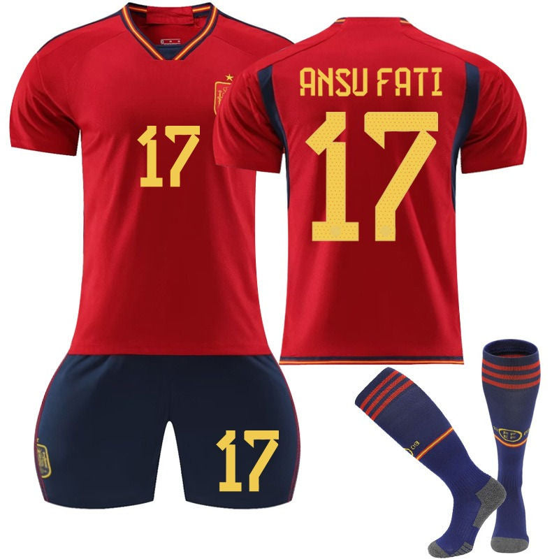 Beakey ANSU FATI #17 Spain Home Jersey 2022/23 Soccer Jersey Kit Football T-shirt Set For Adult Kids