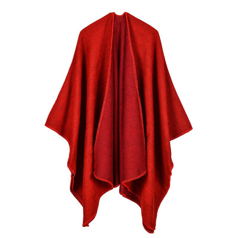 Beakey Womens Faux Cashmere Large Shawl Warm Cape Sweater Coat-Red