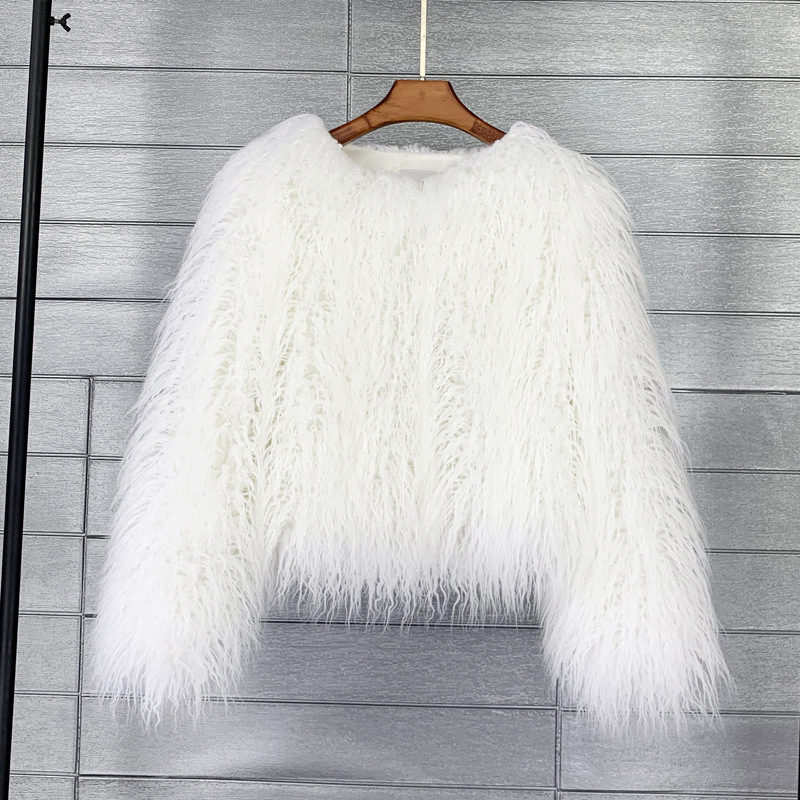 Beakey Womens Shaggy Faux Fur Outwear Short Thermal Coat-White