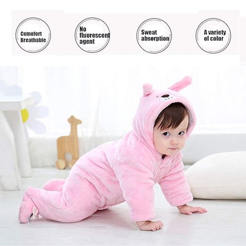 Beakey Newborn Flannel Jumpsuit with Hood Button Down Winter Rompers-Pink