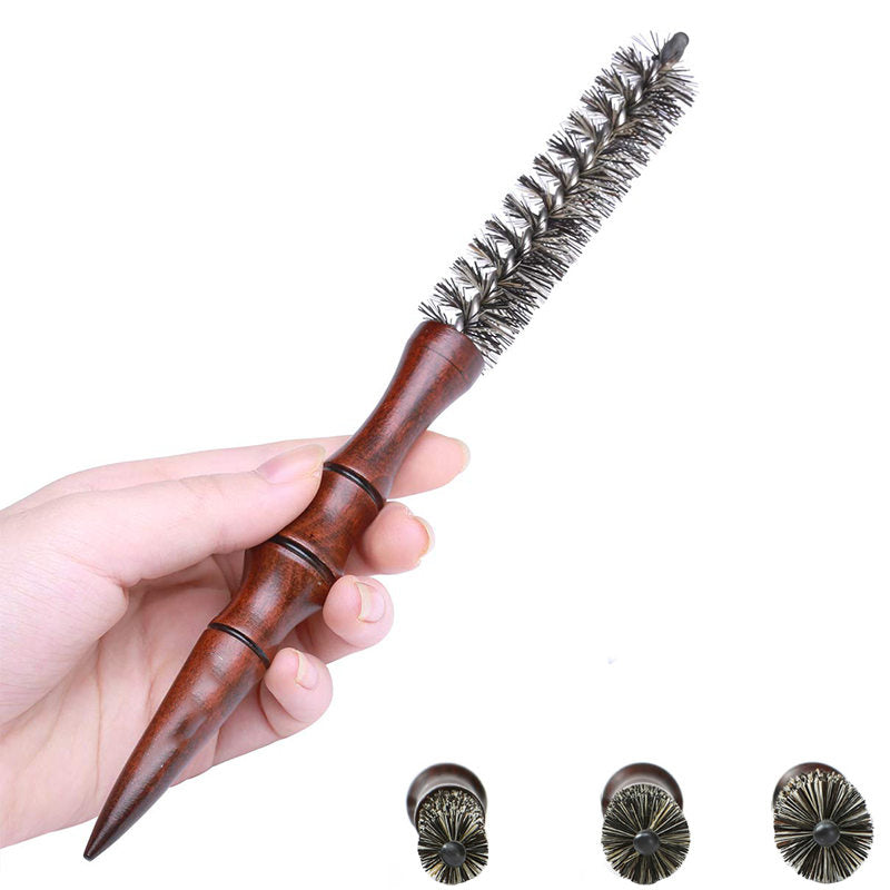 Beakey Mini Boar Bristle Round Brush with Wooden Handle for Blow Drying