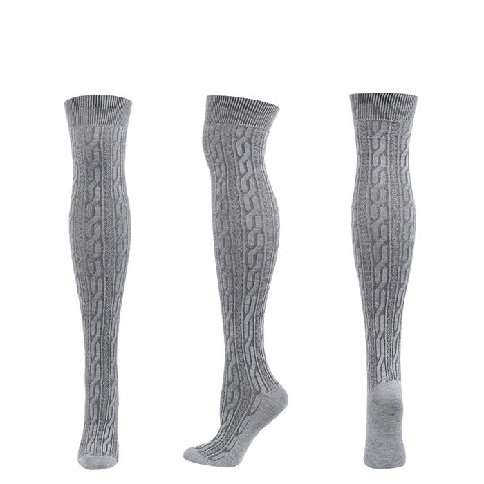 Beakey 2Packs Women Extra Long High Socks Knit Warmers Thick Tall Long Boot Stockings Leg-BlackGray