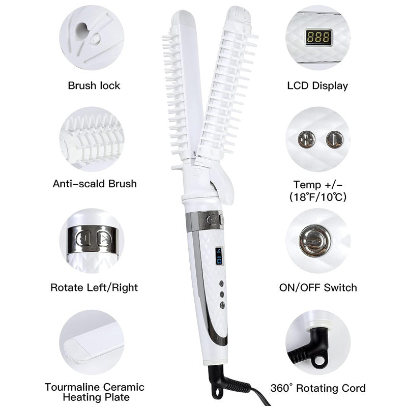 Beakey 32mm Rotating Curling Iron 2 in 1 Straightener with Anti-Scald Brush