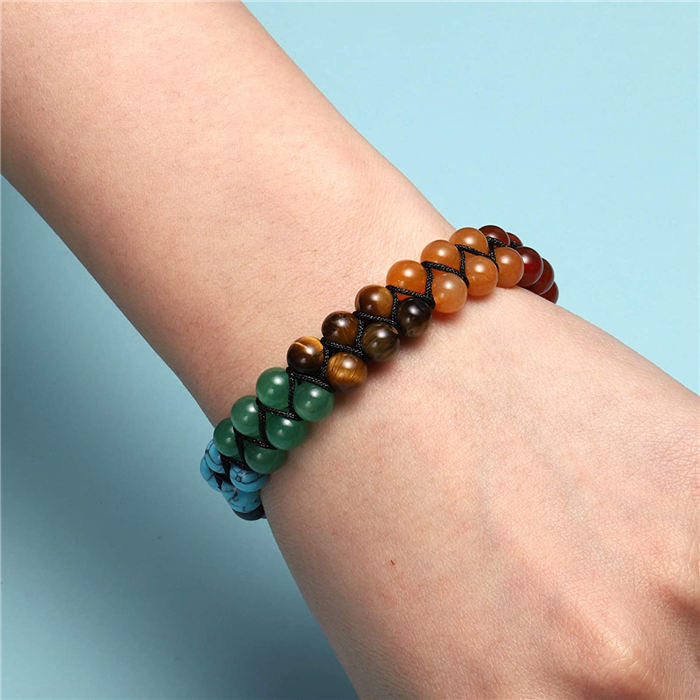Beakey Bead Bracelet 7 Chakras Healing Crystals Bracelet Stone Beads Double Layer Bracelets-Colourful