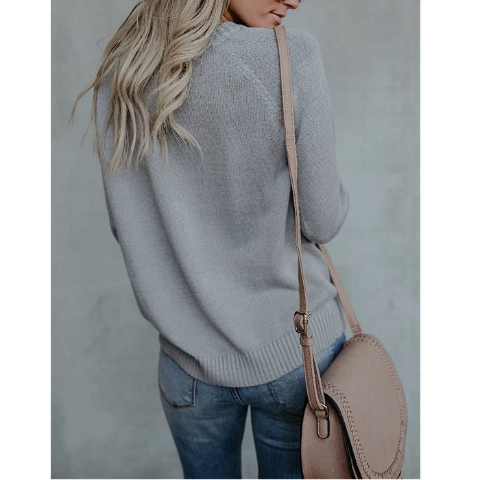 Beakey Women Cute Sweaters Heart Crewneck Long Sleeve Knitted Pullover Sweater-Gray-118004