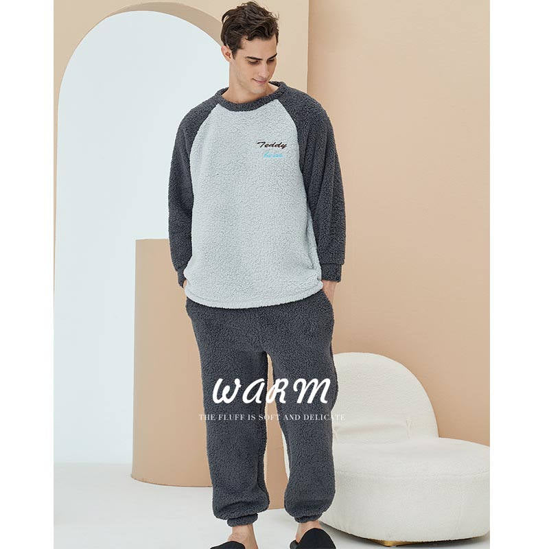 Beakey Crewneck Colorblock Pajamas Set for Couple-Dark Grey