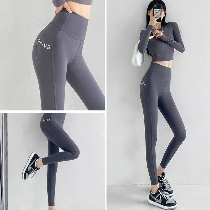 Beakey Womens Leggings High Waisted with Pockets Yoga Pants for Spring Fall-Grey