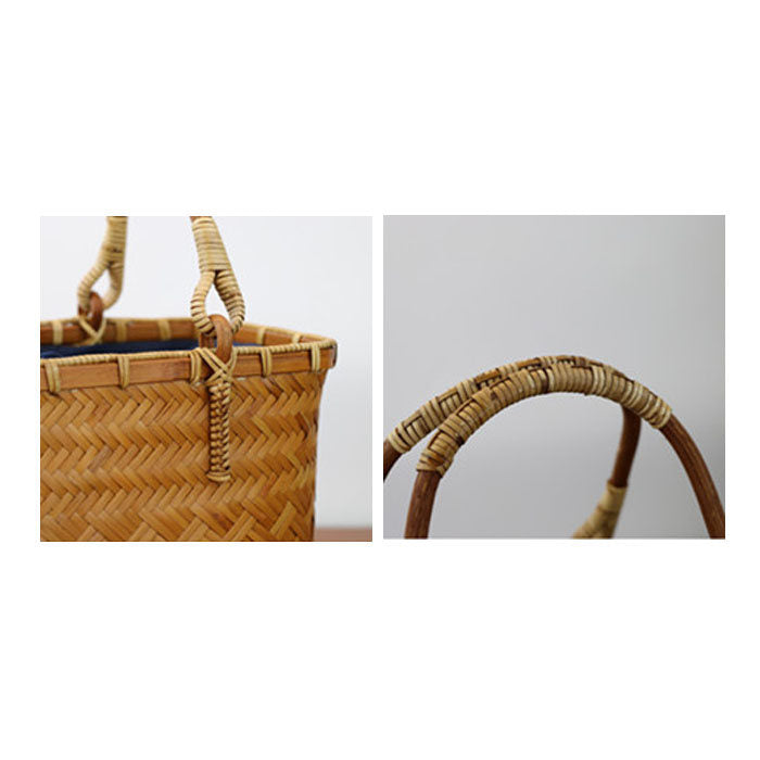 Beakey Retro Womens Bamboo Handbag Handmade Large Tote Bag Wicker Basket Bag-Orange