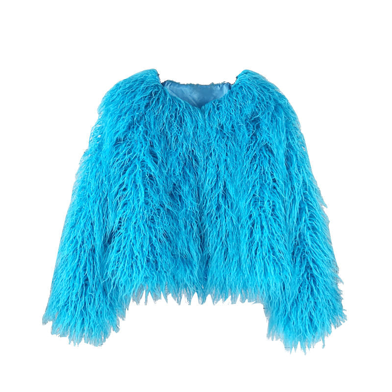 Beakey Womens Shaggy Faux Fur Outwear Short Thermal Coat-Lake Green