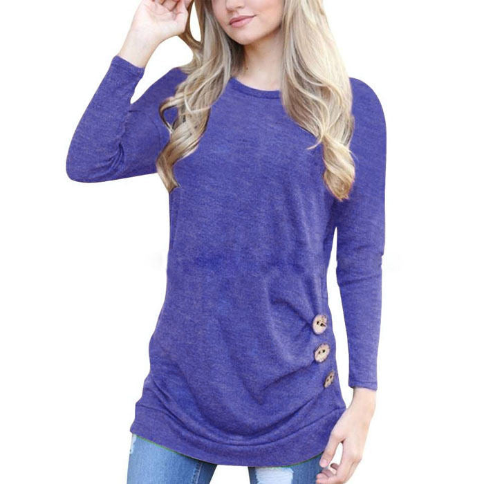 Beakey Women's Casual Long Sleeve Round Neck Loose T Shirt Blouse Tops-Violet-88041