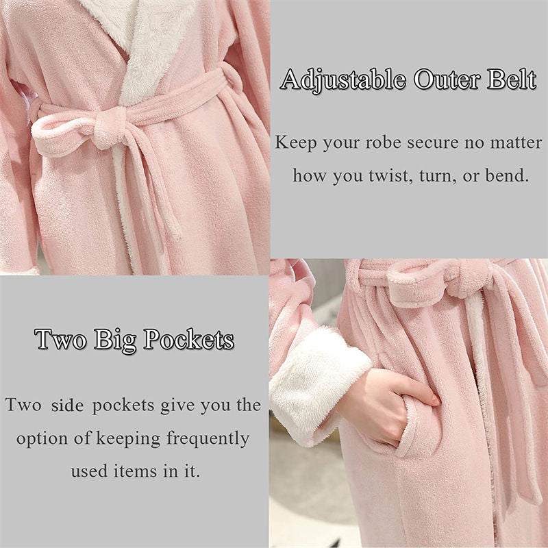 Beakey Womens Winter Robe Soft Plush Warm Spa Long Bathrobe Pajamas-Pink