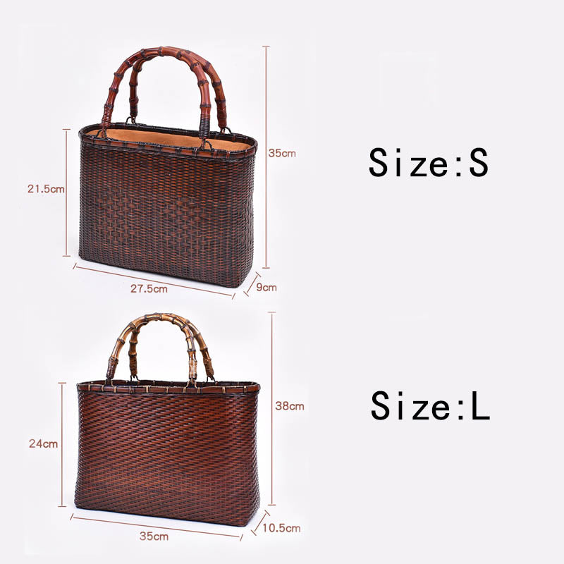 Beakey Retro Womens Bamboo Handbag Handmade Large Tote Bag Wicker Basket Bag For Picnic