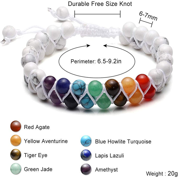 Beakey Bead Bracelet 7 Chakras Healing Crystals Bracelet Stone Beads Double Layer Bracelets-White