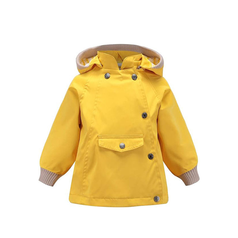Beakey Kids Rain Jacket with Removable Hood Windproof for Spring Fall-Yellow