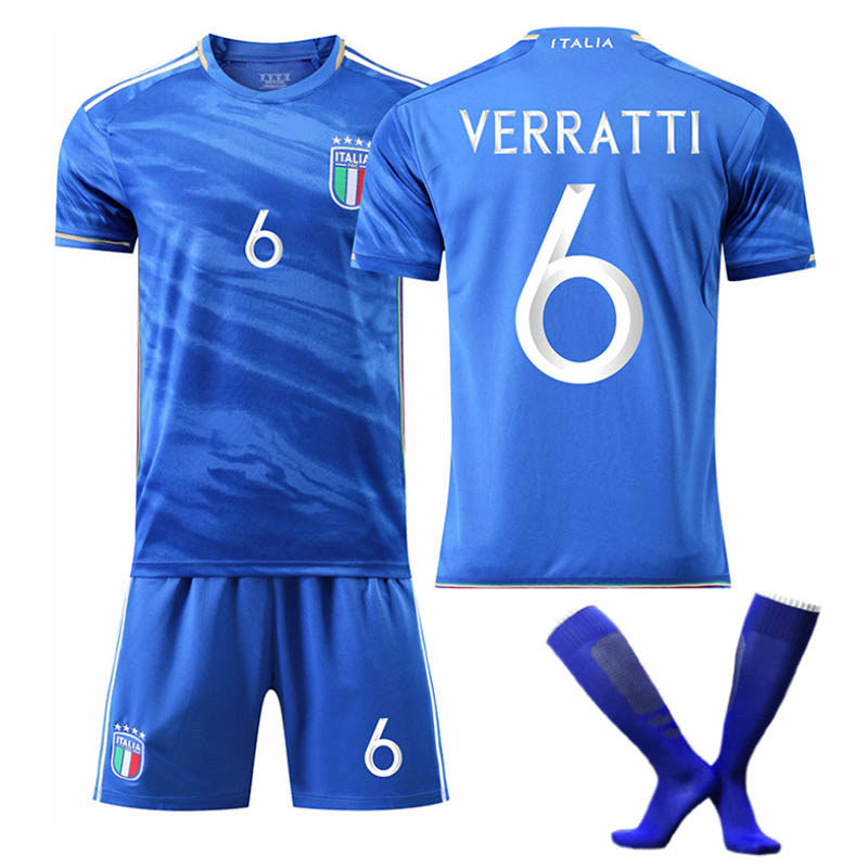 Beakey Italy Home Jersey VERRATTI #6 Soccer Jersey Kids Adult 3-Pieces Jersey Kits