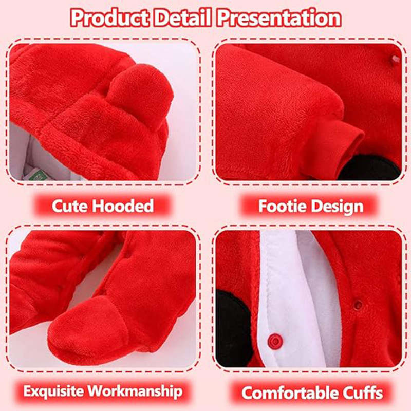 Beakey Cute Bear Hooded Snowsuit for Baby Button Footie Fleece Jumpsuit-Red