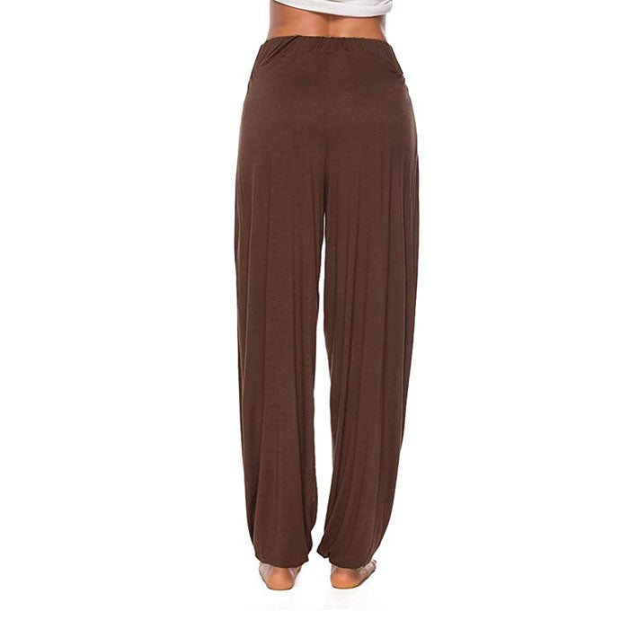 Beakey Women's Yoga Harem Pants Casual Loose Side Slit Hippie Long Pants-Brown-8006