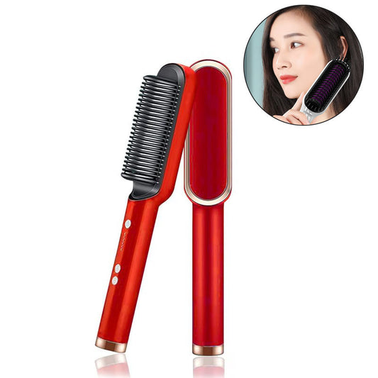 Beakey Hair Straightener Brush with 5 Temp Negative Ion 30s Fast Heating-Red