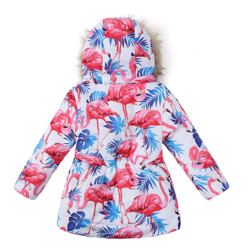 Beakey Kids Girls Winter Coat Colorful Printed Cotton Puffer Hooded Jacket-D