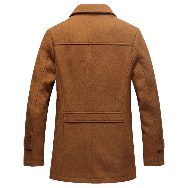 Beakey Mens Pea Coat Wool Blend Single Breasted Overcoat for Winter-Camel