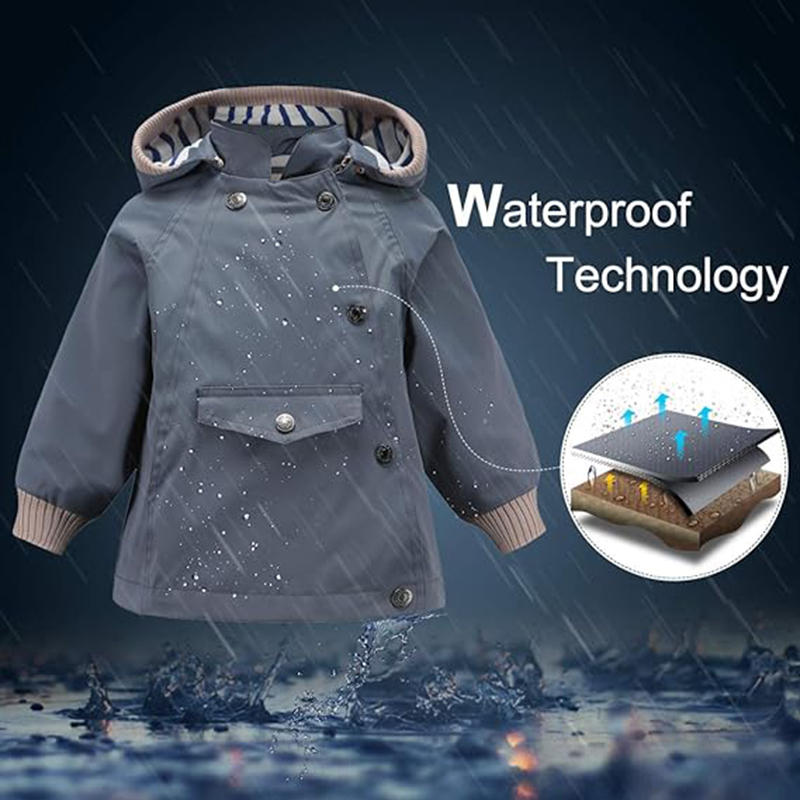 Beakey Kids Rain Jacket with Removable Hood Windproof for Spring Fall-Grey