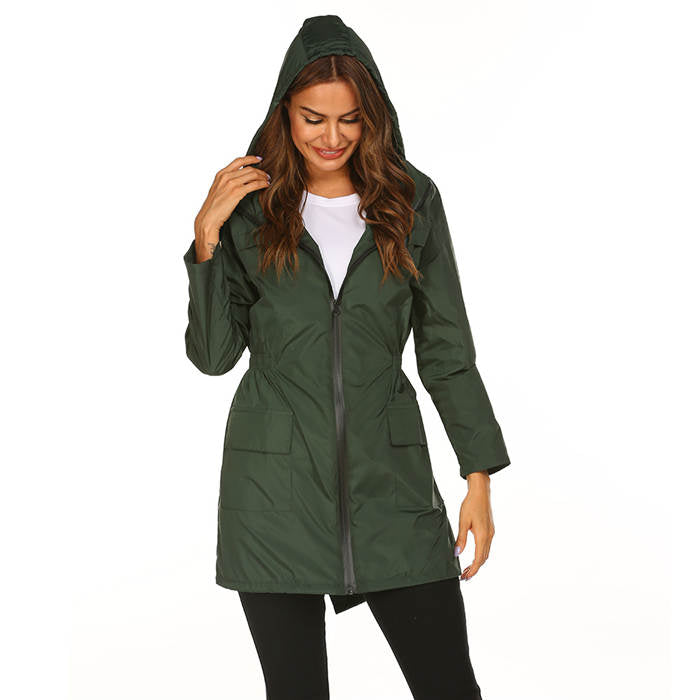 Beakey Rain Jackets Womens Lightweight Hooded Waterproof Outdoor Hiking Clothes-Dark Green-HYY0726