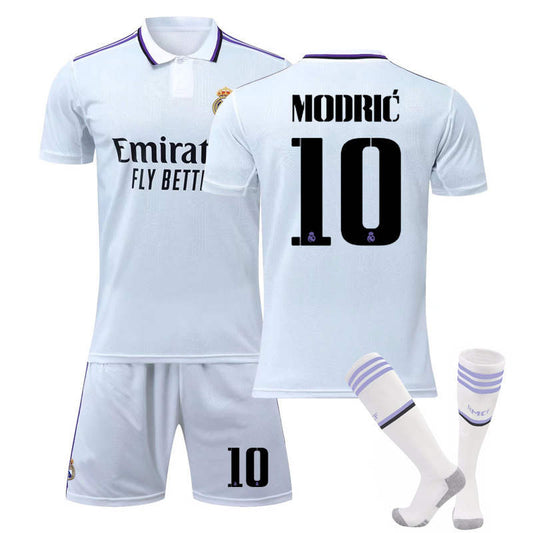 Beakey Real Madrid Home Jersey 2022-23 MODRIC #10 Soccer Jersey Kids Adult 3-Pieces Jersey Kits
