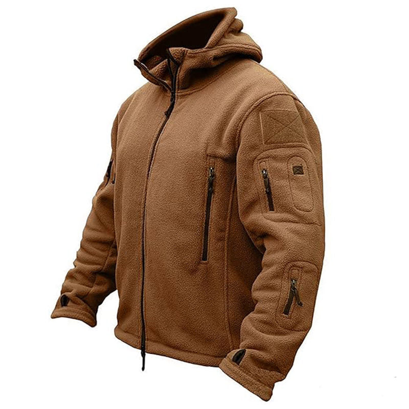Beakey Military Tactical Jacket for Men Fleece Hooded Coat with Zipper-Khaki