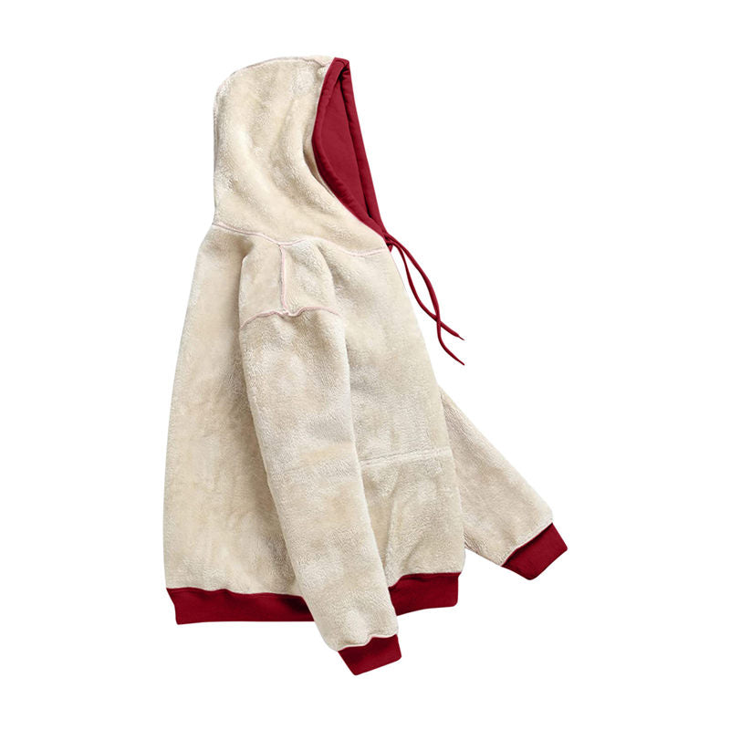 Beakey Ladies Winter Warm Fleece Lined Pullover Casual Hooded Sweatshirt-Red