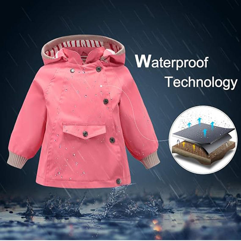Beakey Kids Rain Jacket with Removable Hood Windproof for Spring Fall-Pink