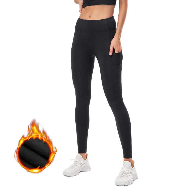 BeakeyWomens Fleece Leggings with Pockets Tummy Control Thermal Yoga Pants-Black