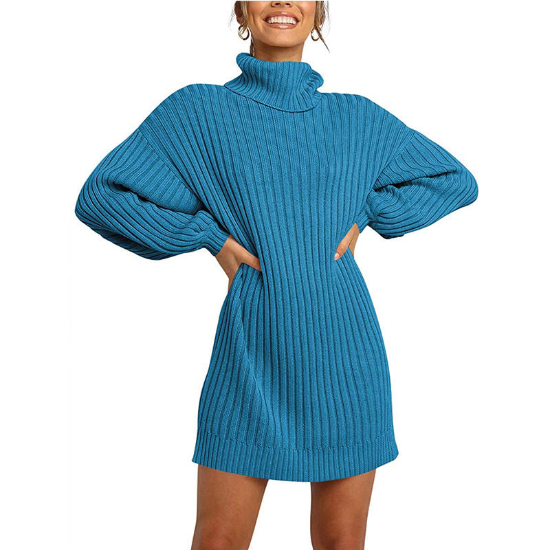 Beakey Womens Turtleneck Loose Sweater Dress Soft Winter Pullover Dress-Royal Blue