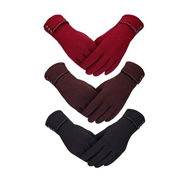 Beakey 3 Pairs Women Winter Gloves Warm Touchscreen Windproof Gloves-BlackWine RedBrown