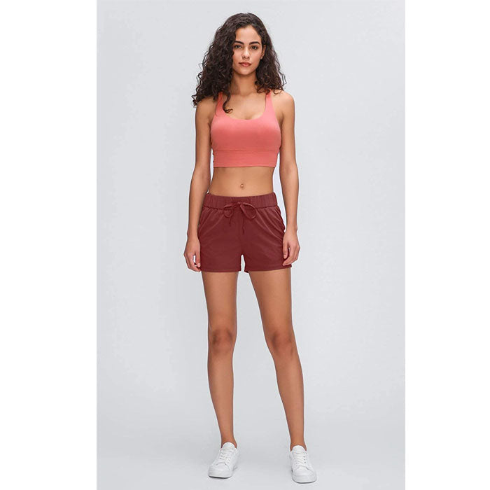 Beakey Women's Yoga Lounge Lace-up Shorts Comfy Casual Shorts With Pockets-Brick Red-2022